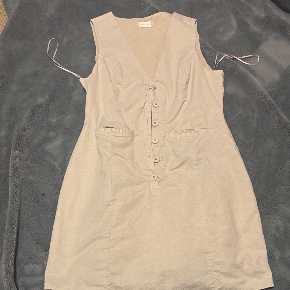 Altar'd State Light Beige Button-Front Mini Dress